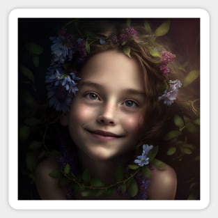 A Young Child Wearing A Wreath of Flowers Sticker